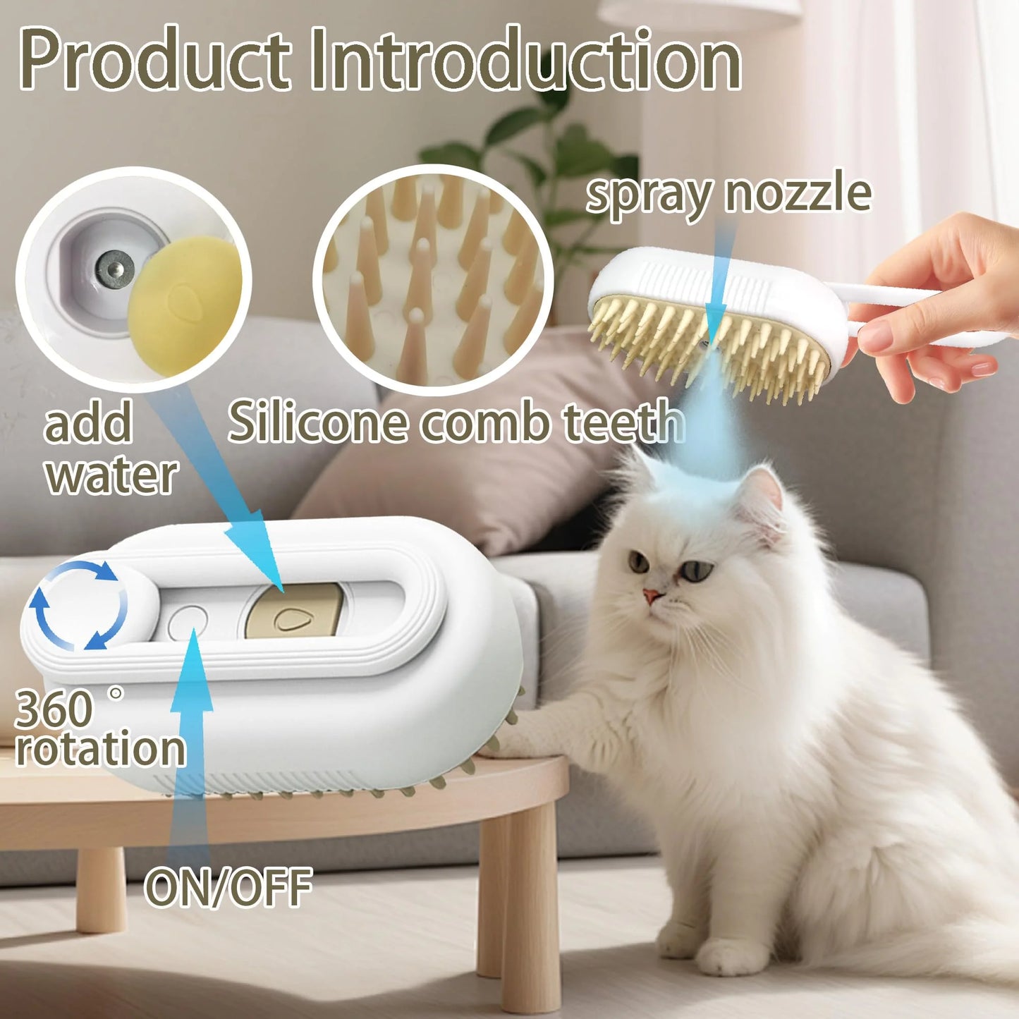 Cat Steam Brush for Shedding Dog Brush with Steam Pet Hair Cleaning Brush Comb for Spray 3 in 1 Pet Grooming for Long & Short Haired Pets – Spritz Defur Comb for Cats(Gray)